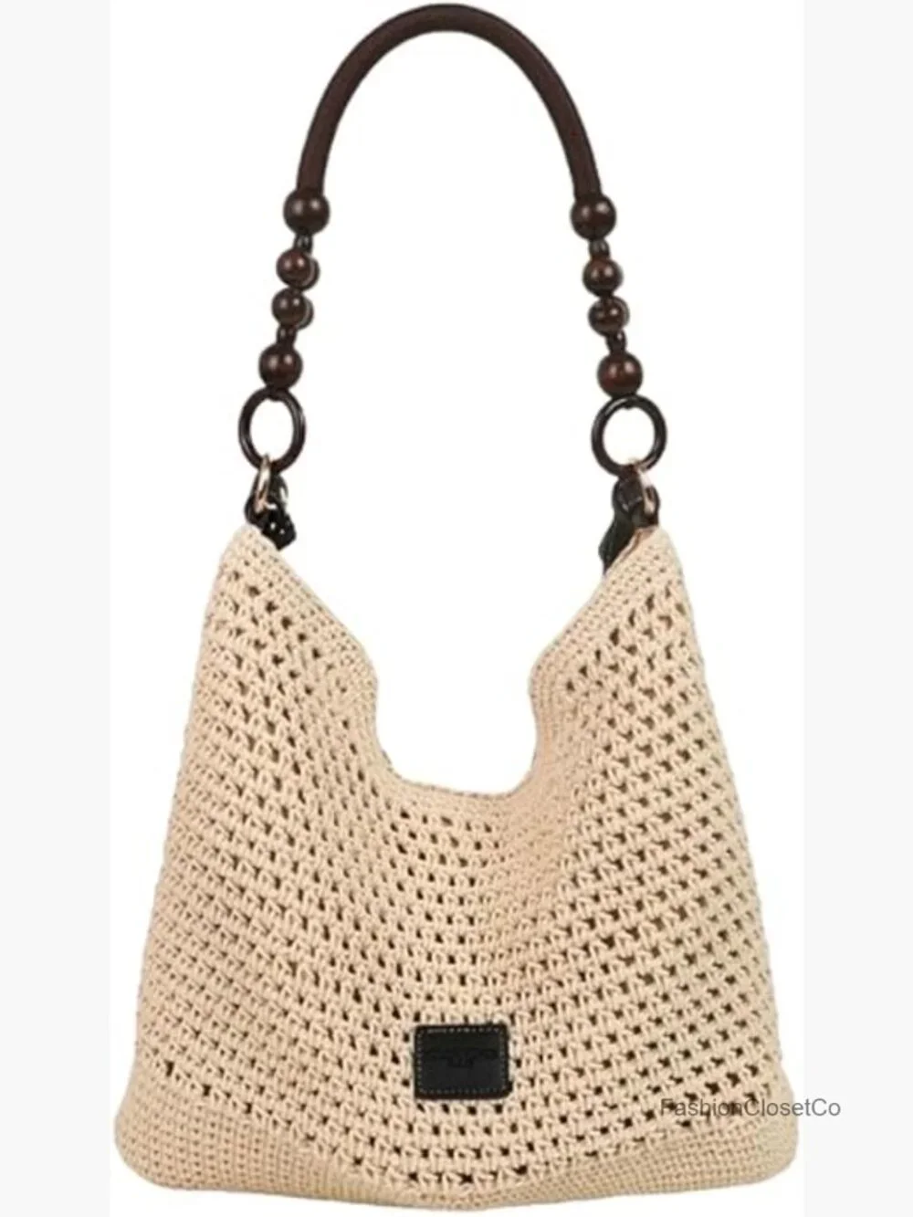 Crochet Woven Cotton Mesh Hobo Bag Bead Handmade Summer Beach Purse